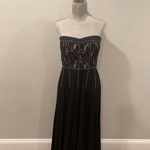 Rebecca Taylor Lace Inset strapless gown with stud details Black